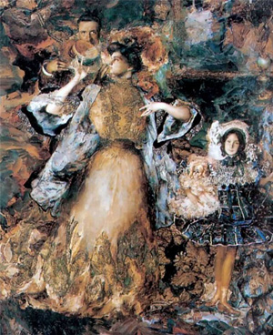 Filipp Maliavine, Autoritratto con moglie e figlia, 1910